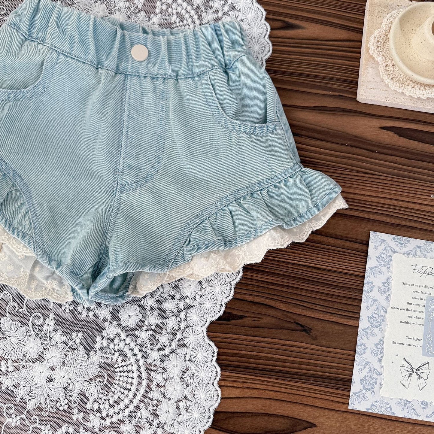 ハーフパンツ・ショートパンツ Light Blue / 80cm レースフリルデニムショートパンツ【mh0009787】