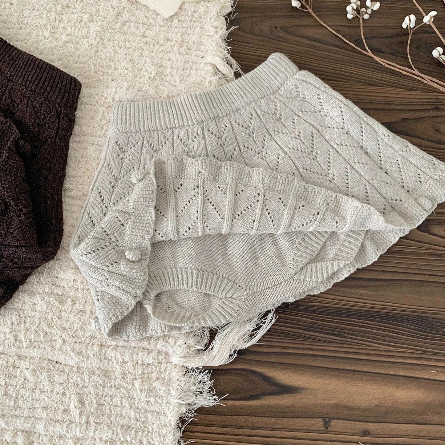 スカート Light Gray / 9M (73) ベビーキッズスカート レースニットAラインパンツインスカート【mh0007910】