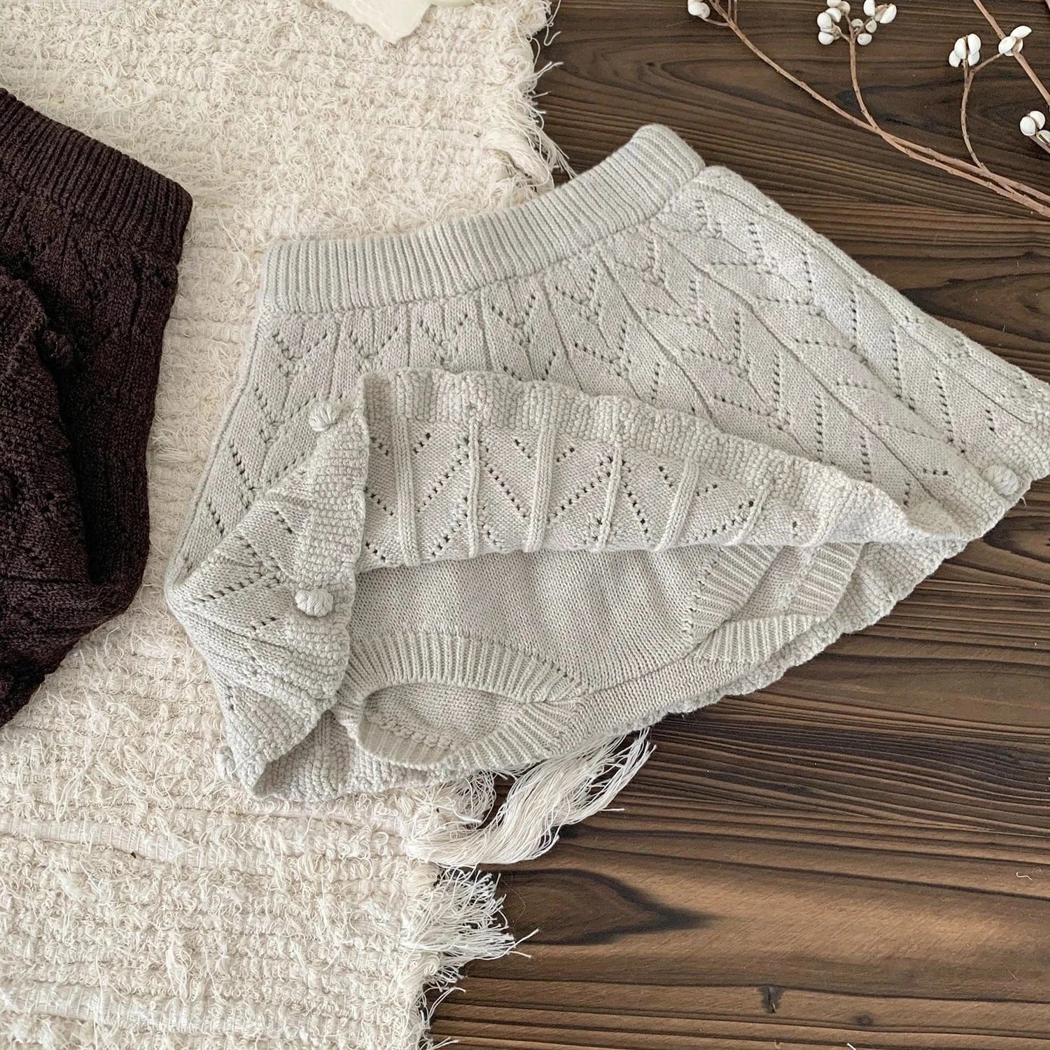 スカート Light Gray / 9M (73) ベビーキッズスカート レースニットAラインパンツインスカート【mh0007910】