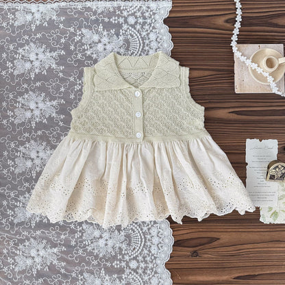 タンクトップ・キャミソール・ノースリーブトップス Light Green / 73cm ペプラムレースノースリーブ襟付きトップス【mh0009572】