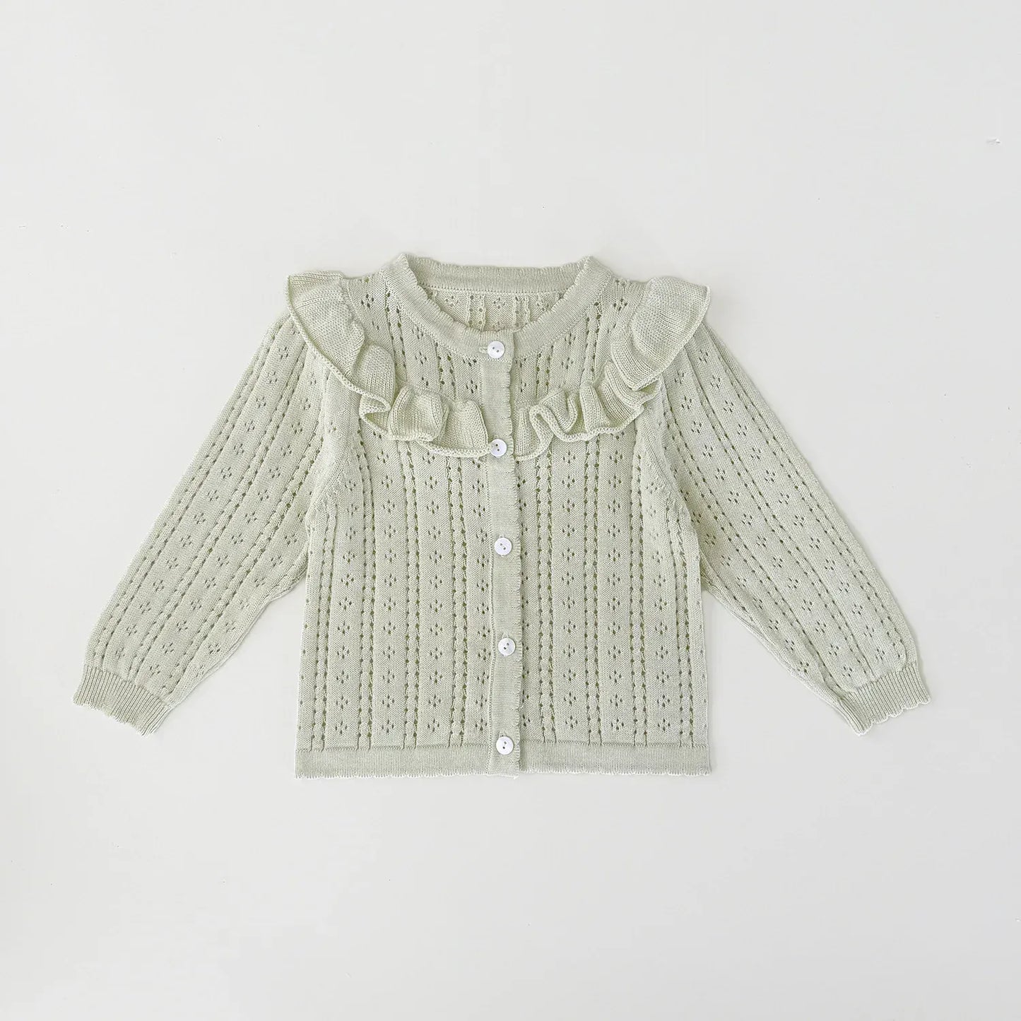 カーディガン・パーカー Light Green / 9M (73) ベビーキッズカーディガン レースニットフリルお出かけカーディガン【mh0008928】