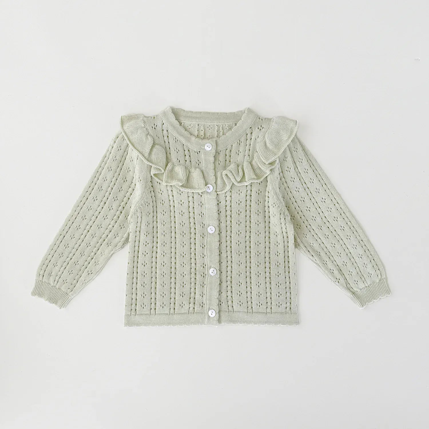 カーディガン・パーカー Light Green / 9M (73) ベビーキッズカーディガン レースニットフリルお出かけカーディガン【mh0008928】