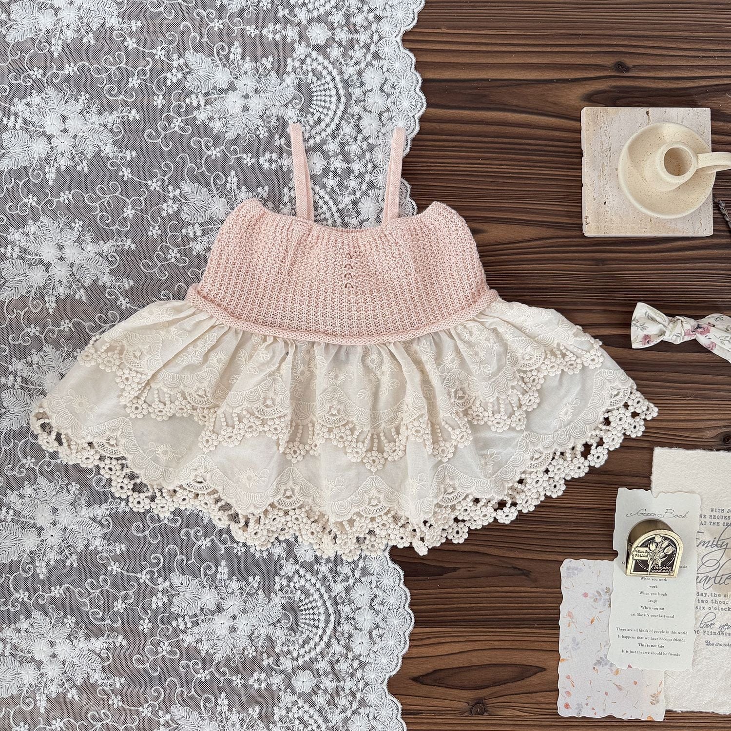 タンクトップ・キャミソール・ノースリーブトップス Light Pink / 73cm 刺繍レースキャミソールトップス【mh0009562】