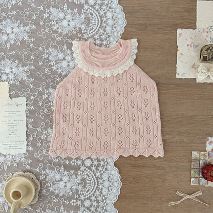 タンクトップ・キャミソール・ノースリーブトップス Light Pink / 73cm レースニットサマータンクトップ【mh0010451】