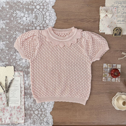 半袖シャツ・ブラウス Light Pink / 73cm サマーニット半袖パフスリーブTシャツブラウス【mh0010425】