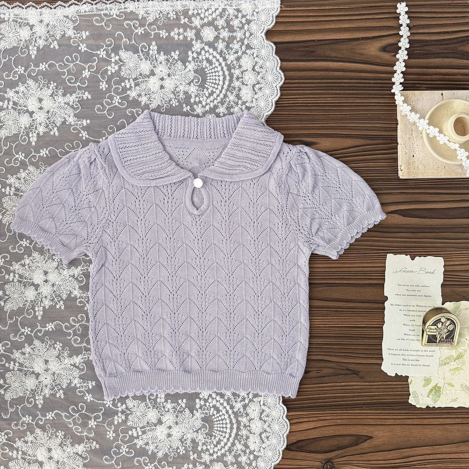 半袖シャツ・ブラウス Light Purple / 73cm レースニット半袖サマーセーター【mh0009570】
