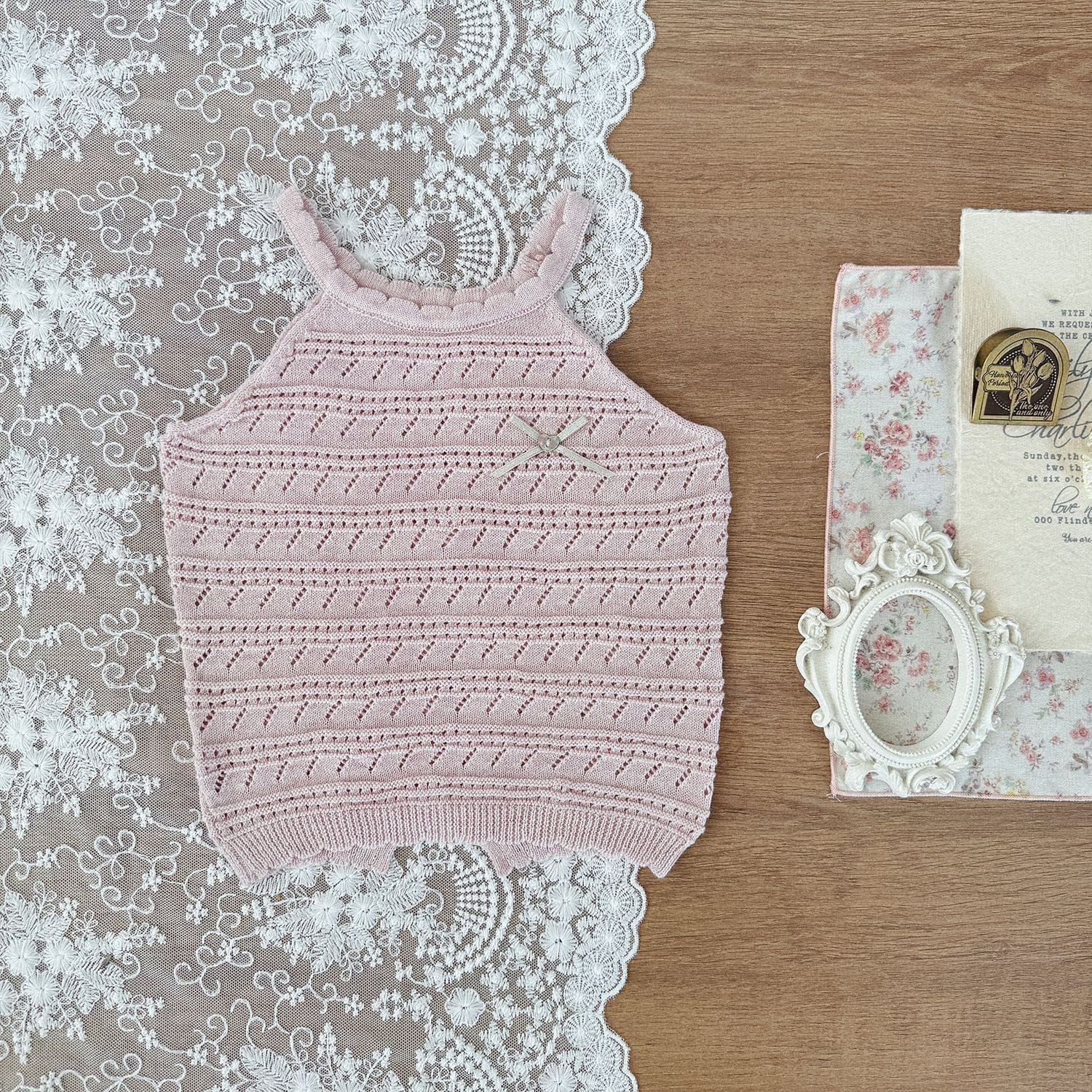 タンクトップ・キャミソール・ノースリーブトップス Light purple / 73cm レースニットキャミソールタンクトップス【mh0009791】