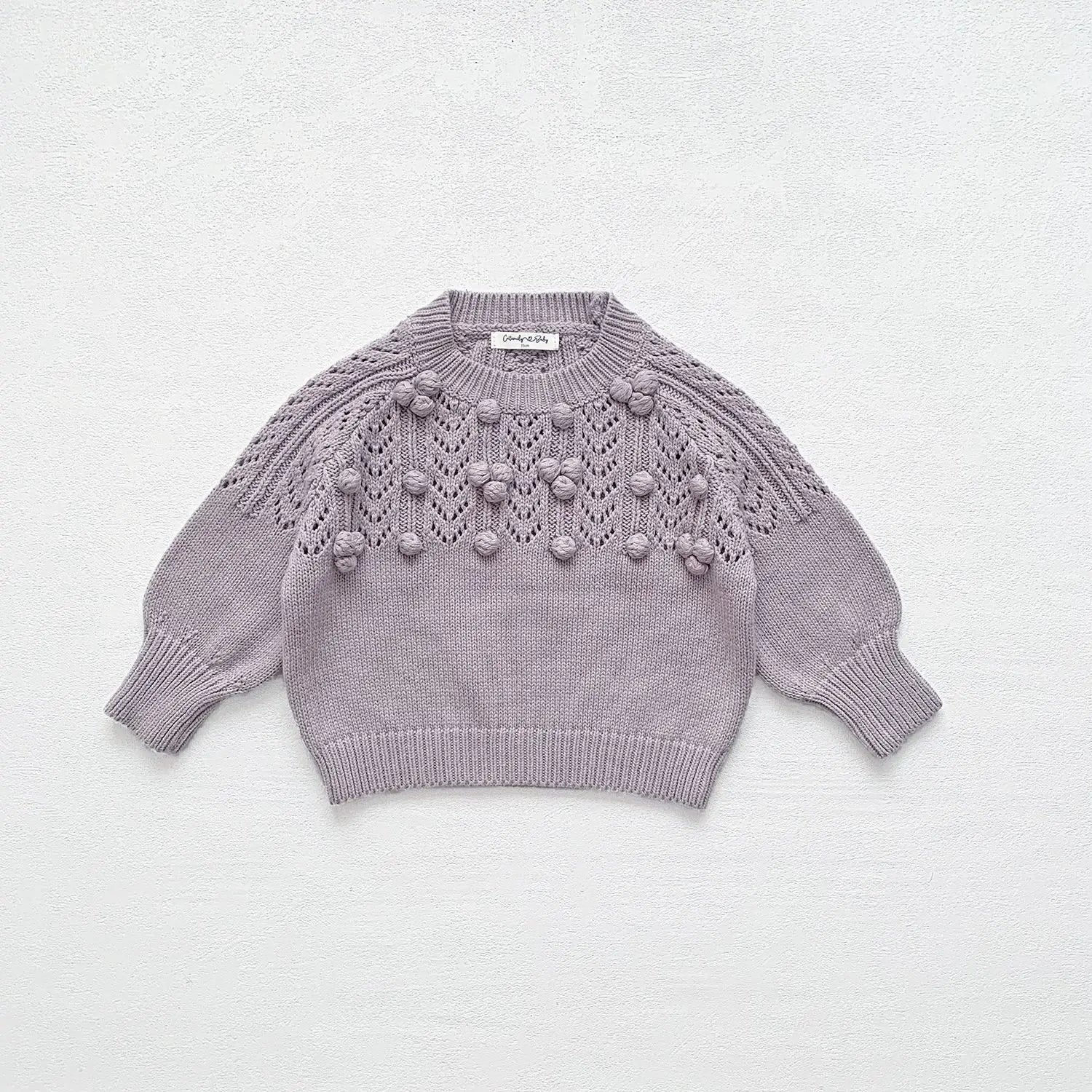 ニット・セーター Light Purple / 9M (73) ベビーキッズトップス レースニットぽんぽんセータートップス 2カラー【mh0006728】
