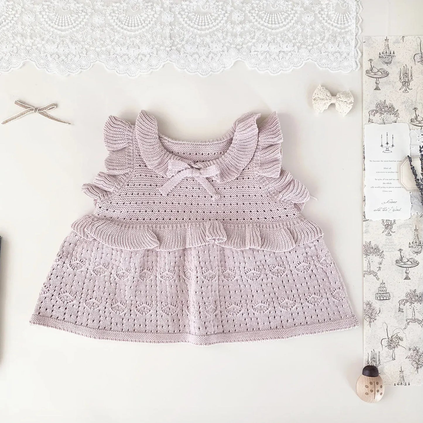 ベスト Light Purple / 9M (73) ベビーキッズベスト ラッフルフリルリボンニットベスト【mh0008925】