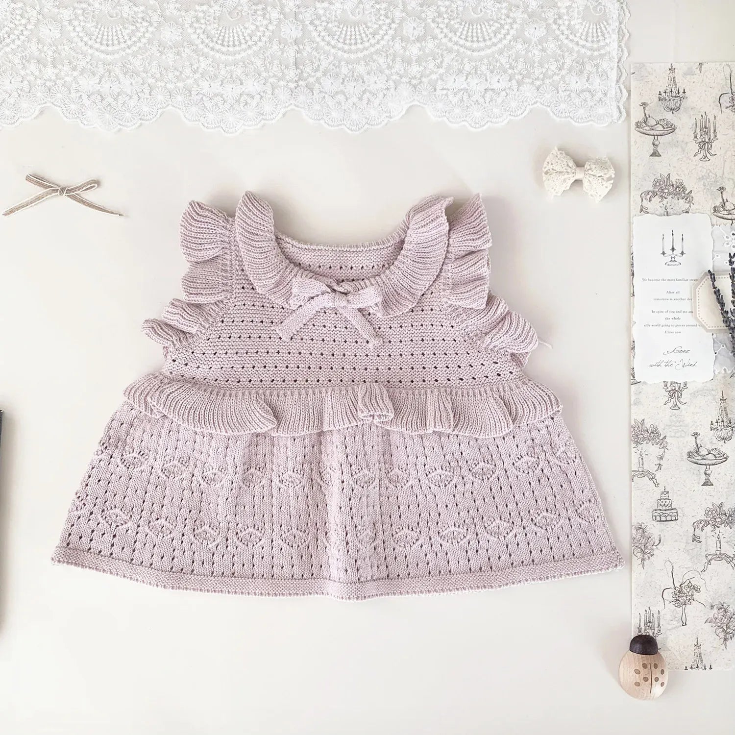 ベスト Light Purple / 9M (73) ベビーキッズベスト ラッフルフリルリボンニットベスト【mh0008925】