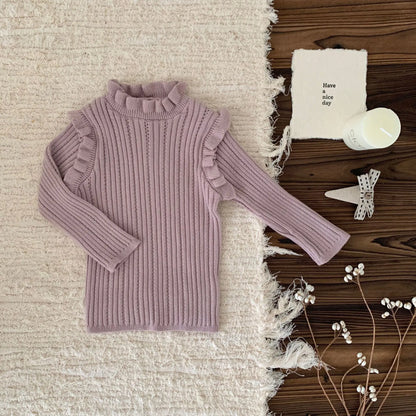 ニット・セーター Light Purple / 9M (73) ベビーキッズトップス フリルショルダースタンドカラーニットカットソーTシャツ 3カラー【mh0007243】