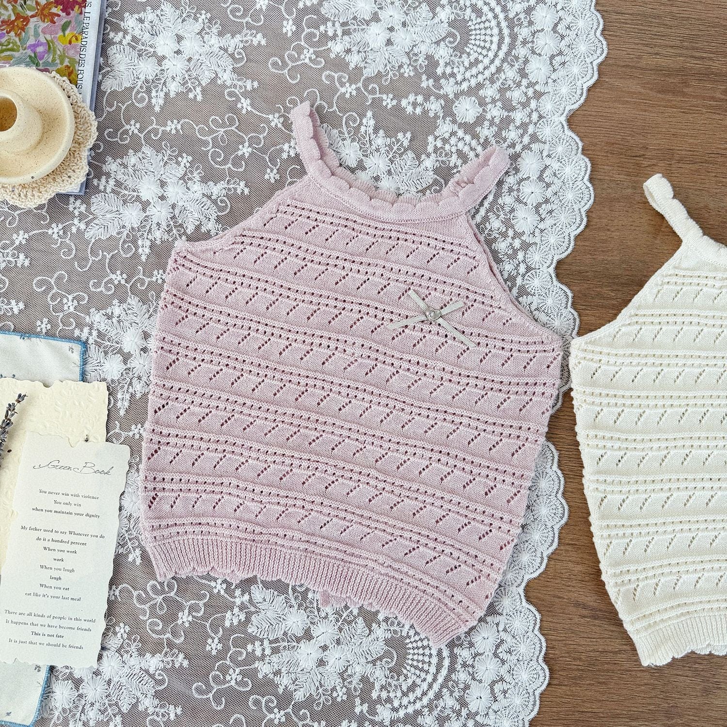 タンクトップ・キャミソール・ノースリーブトップス Light purple【presale】 / 73cm レースニットキャミソールタンクトップス【mh0009791】