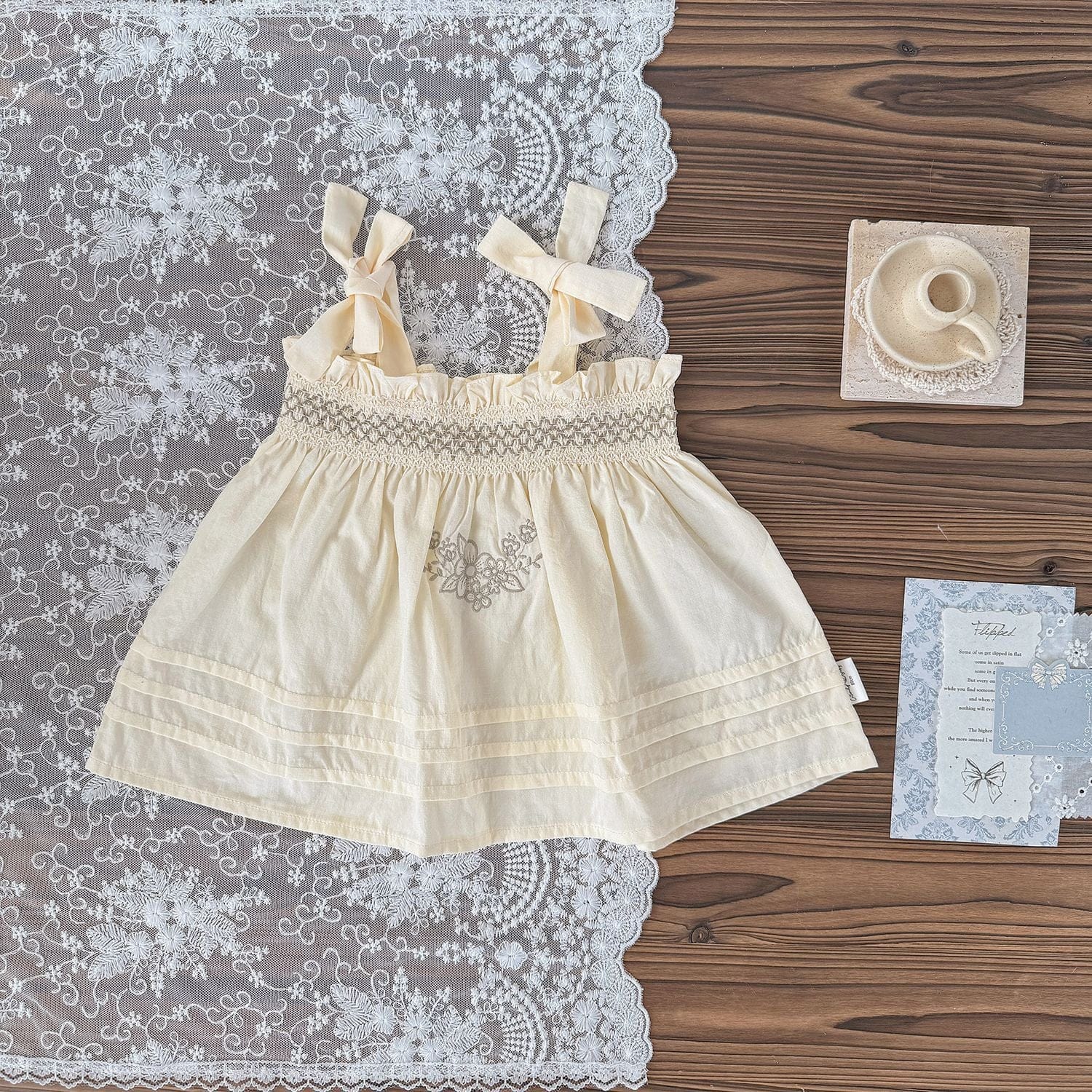 タンクトップ・キャミソール・ノースリーブトップス Light Yellow / 73cm 刺繍ステッチリボンショルダーチュニックブラウス【mh0010429】