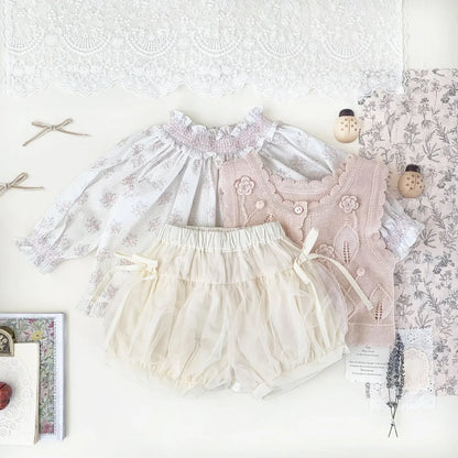 ベスト ベビーキッズベスト フラワー刺繍ニット前あきベスト【mh-0008924】