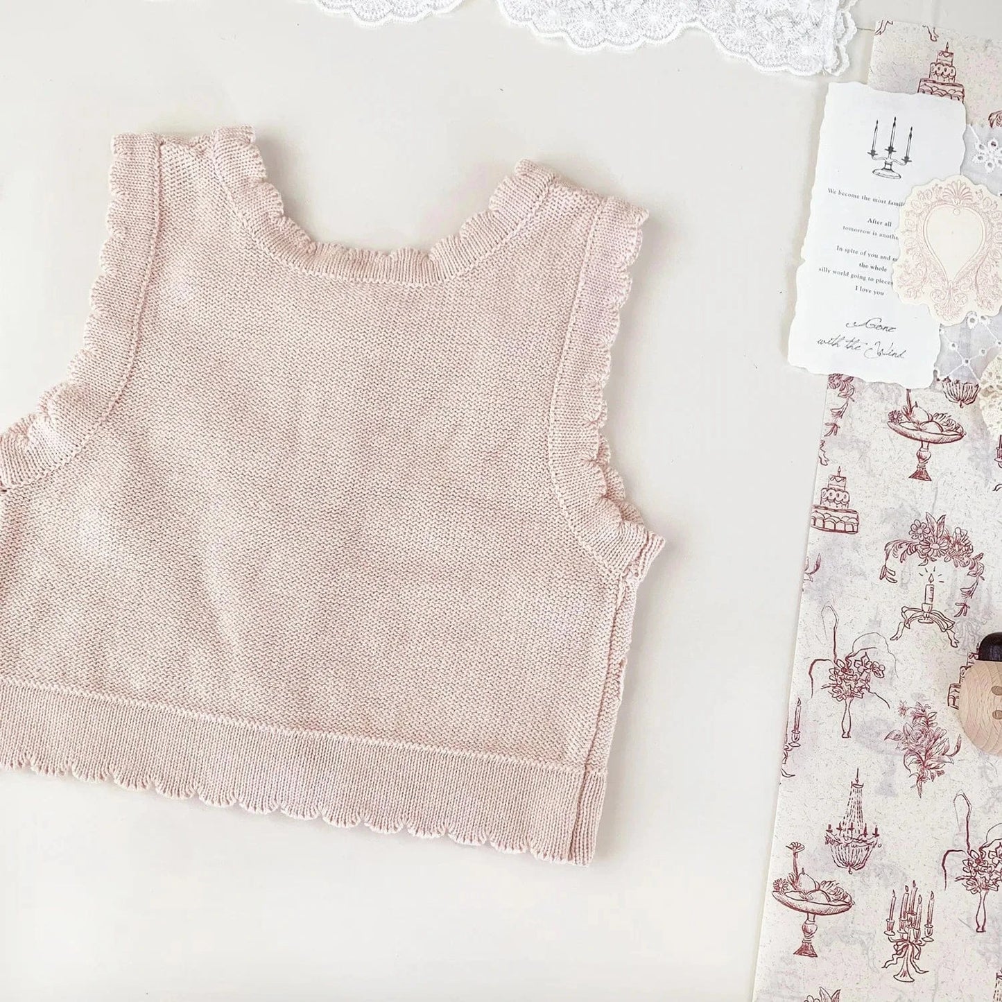 ベスト ベビーキッズベスト フラワー刺繍ニット前あきベスト【mh-0008924】