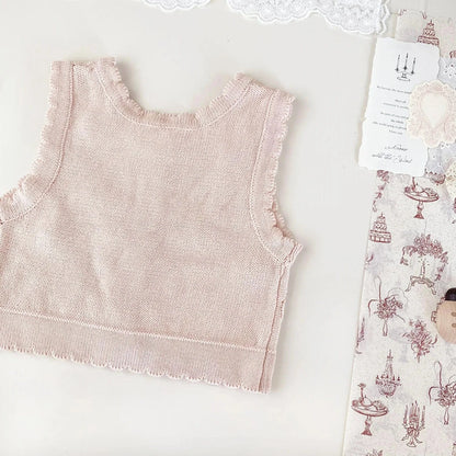 ベスト ベビーキッズベスト フラワー刺繍ニット前あきベスト【mh-0008924】