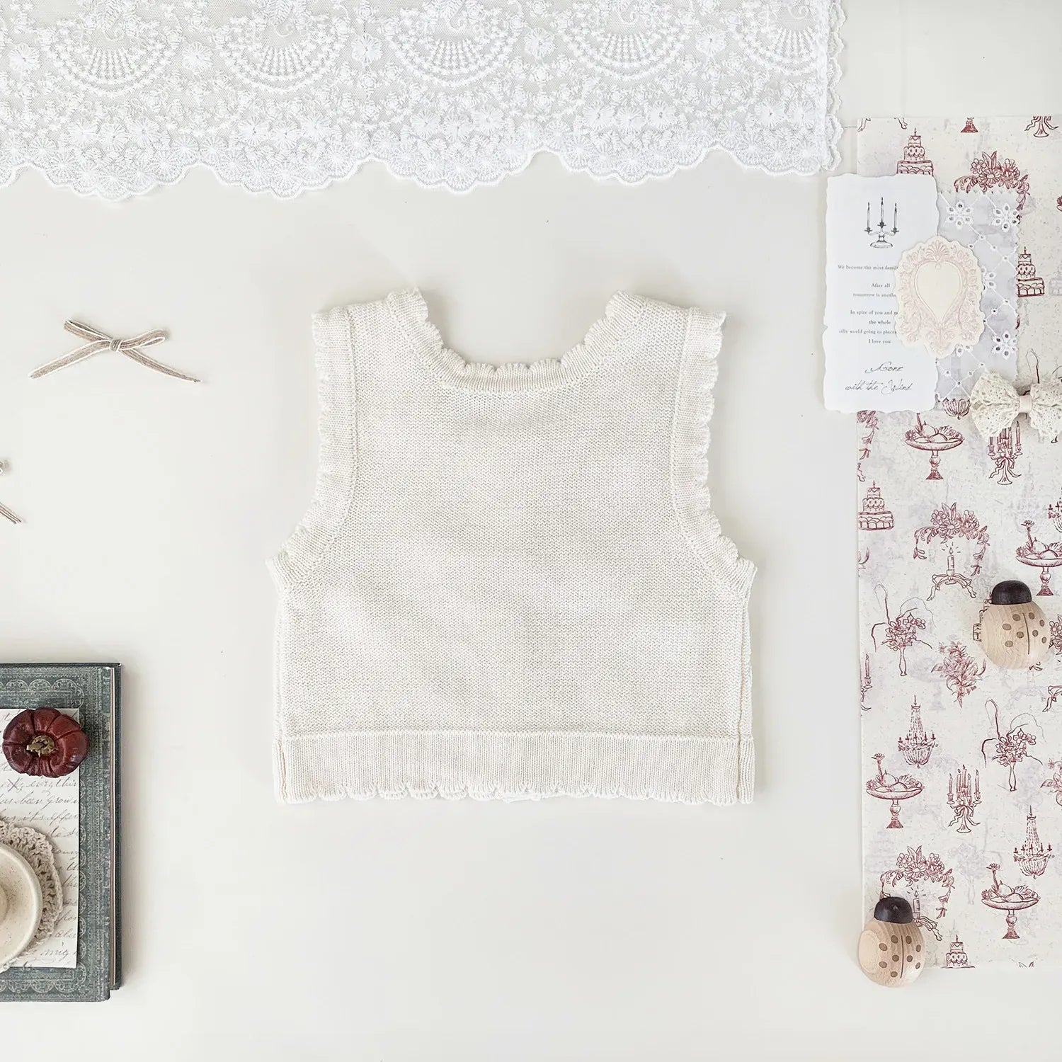 ベスト ベビーキッズベスト フラワー刺繍ニット前あきベスト【mh-0008924】