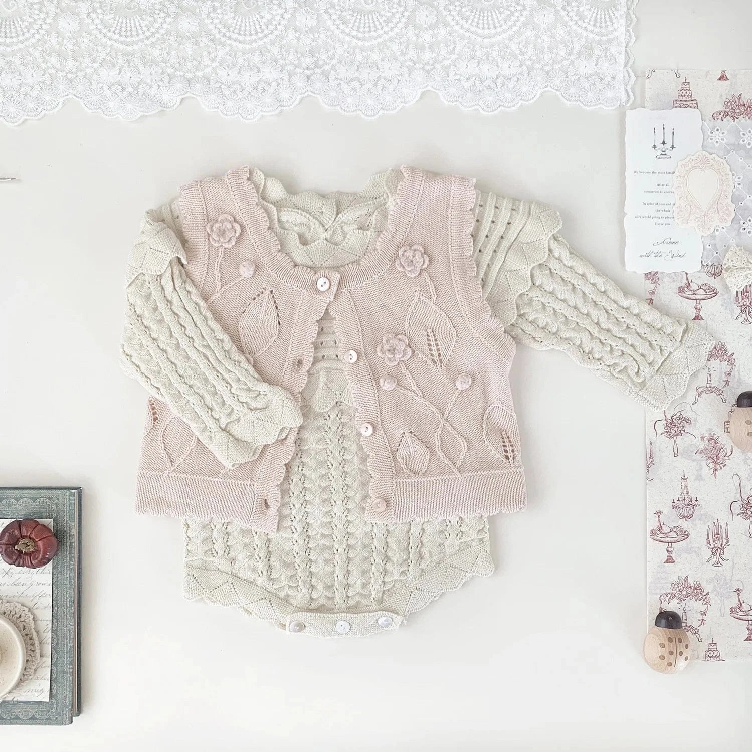 ベスト ベビーキッズベスト フラワー刺繍ニット前あきベスト【mh-0008924】