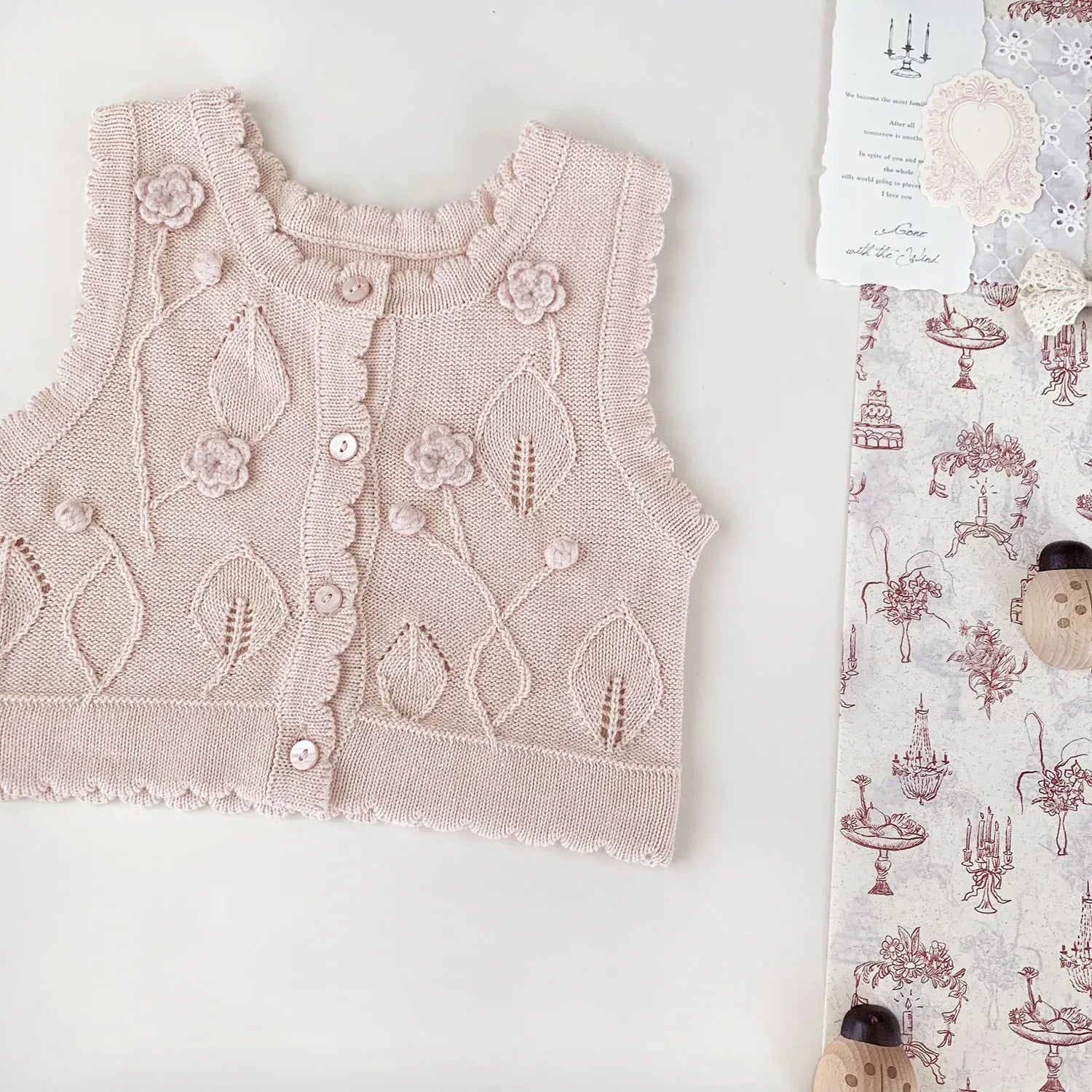 ベスト ベビーキッズベスト フラワー刺繍ニット前あきベスト【mh-0008924】