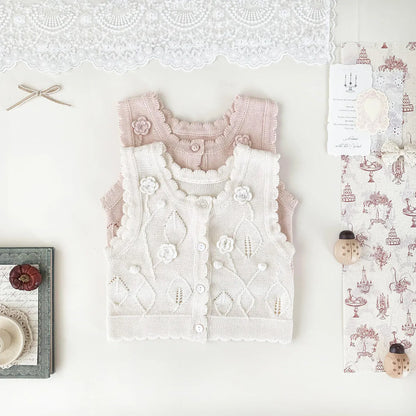 ベスト ベビーキッズベスト フラワー刺繍ニット前あきベスト【mh-0008924】