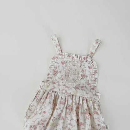 ノースリーブロンパース ベビーロンパース フラワープリント刺繍サスペンダーロンパース【mh-0008926】