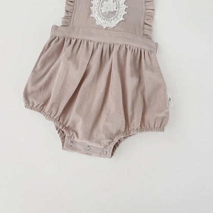 ノースリーブロンパース ベビーロンパース フラワープリント刺繍サスペンダーロンパース【mh-0008926】