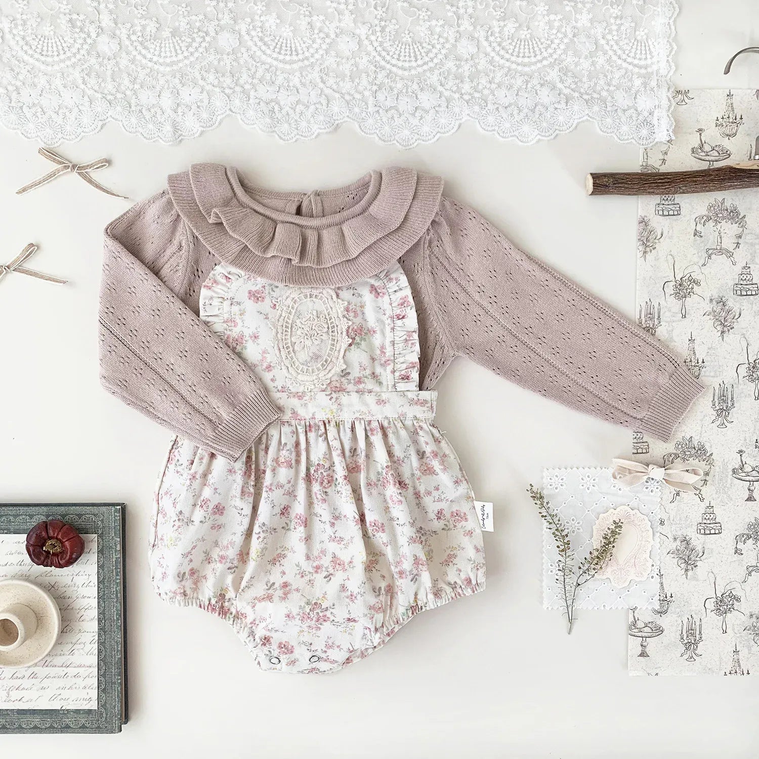 ノースリーブロンパース ベビーロンパース フラワープリント刺繍サスペンダーロンパース【mh-0008926】