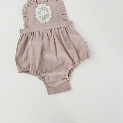 ノースリーブロンパース ベビーロンパース フラワープリント刺繍サスペンダーロンパース【mh-0008926】