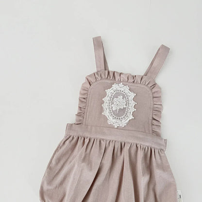 ノースリーブロンパース ベビーロンパース フラワープリント刺繍サスペンダーロンパース【mh-0008926】