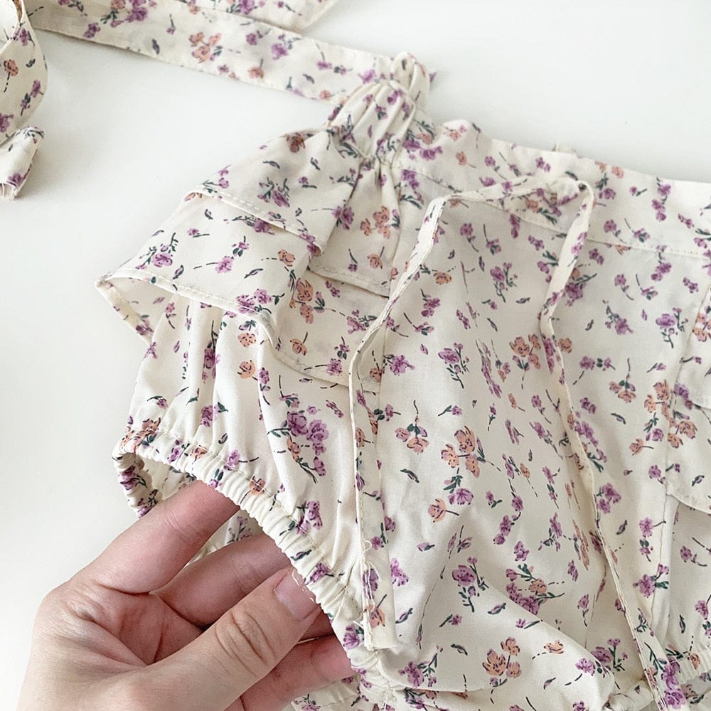 ブルマパンツ ベビー フラワー 花柄 ラッフル フリル サスペンダー ブルマ パンツ アプリコットベージュ パープル ガールズ【mh0002075】