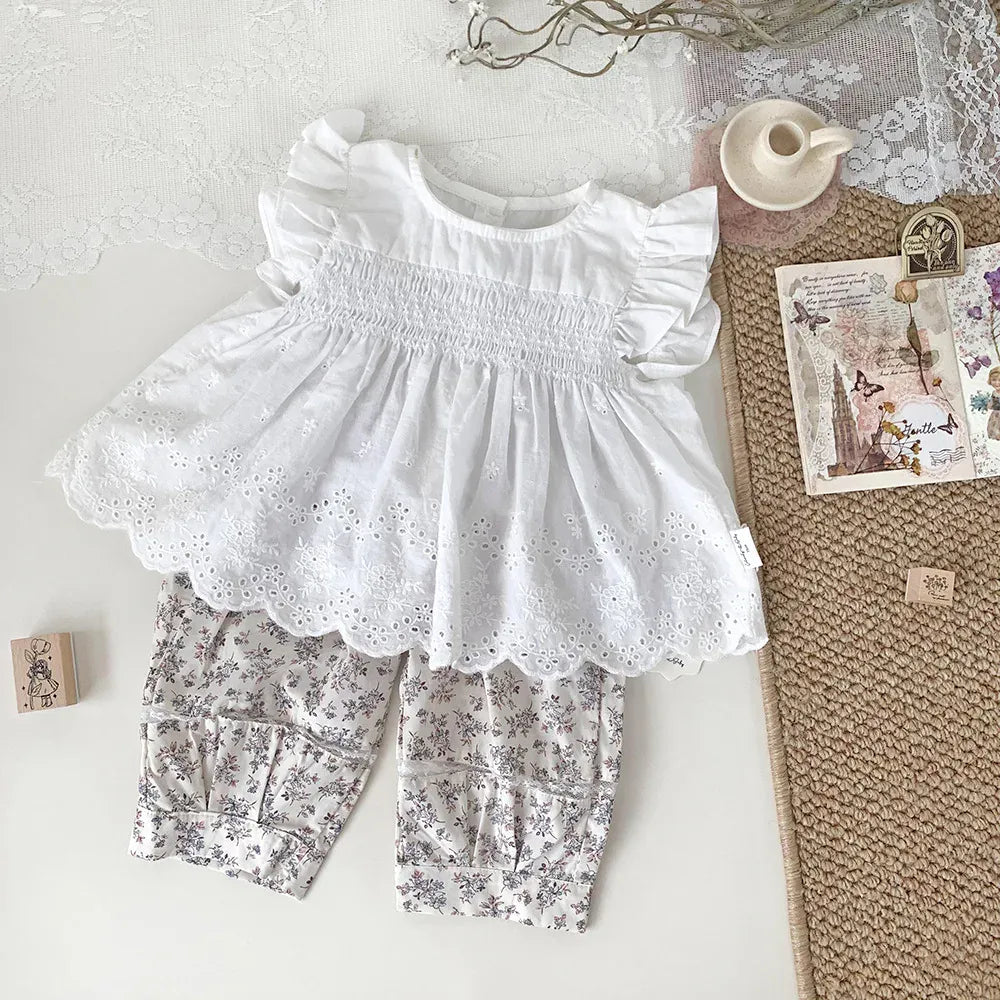 半袖シャツ・ブラウス ベビーキッズトップス フリルスリーブチュニックブラウス 無地/フラワー花柄プリント【mh0006015】