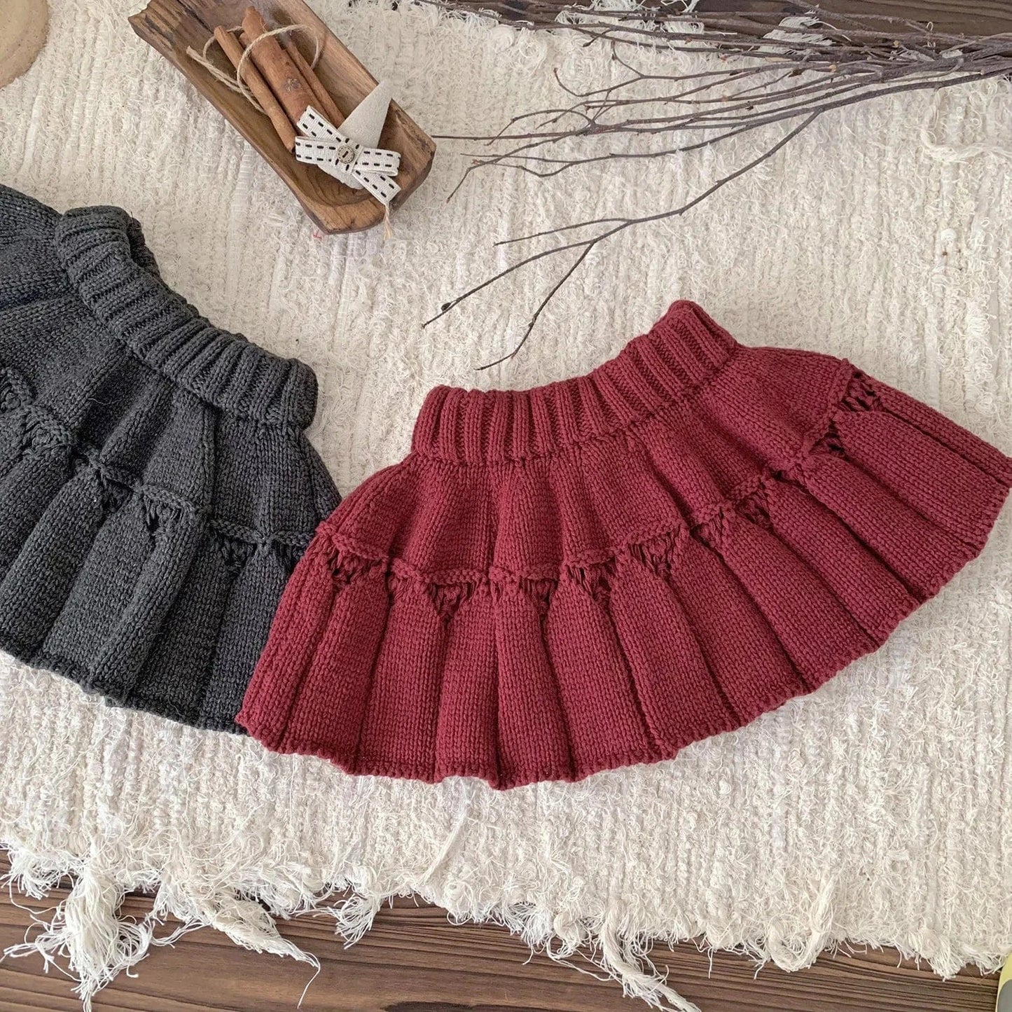 スカート ベビーキッズスカート ニットプリーツパンツインミニスカート【mh0007897】