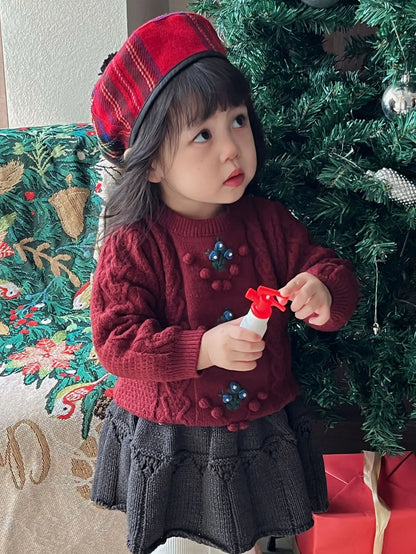 長袖セットアップ ベビーキッズトップス/ブルマ ニット刺繍セーター/カーディガン/スカートブルマパンツ【mh0007911】