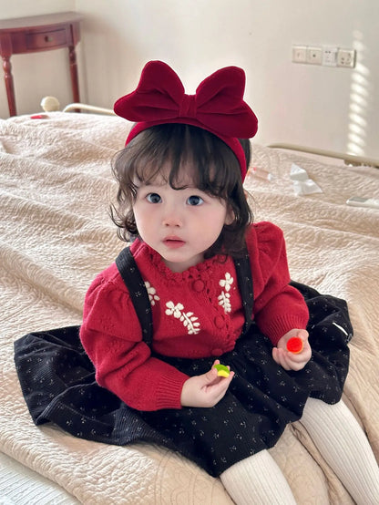 長袖セットアップ ベビーキッズトップス/ブルマ ニット刺繍セーター/カーディガン/スカートブルマパンツ【mh0007911】