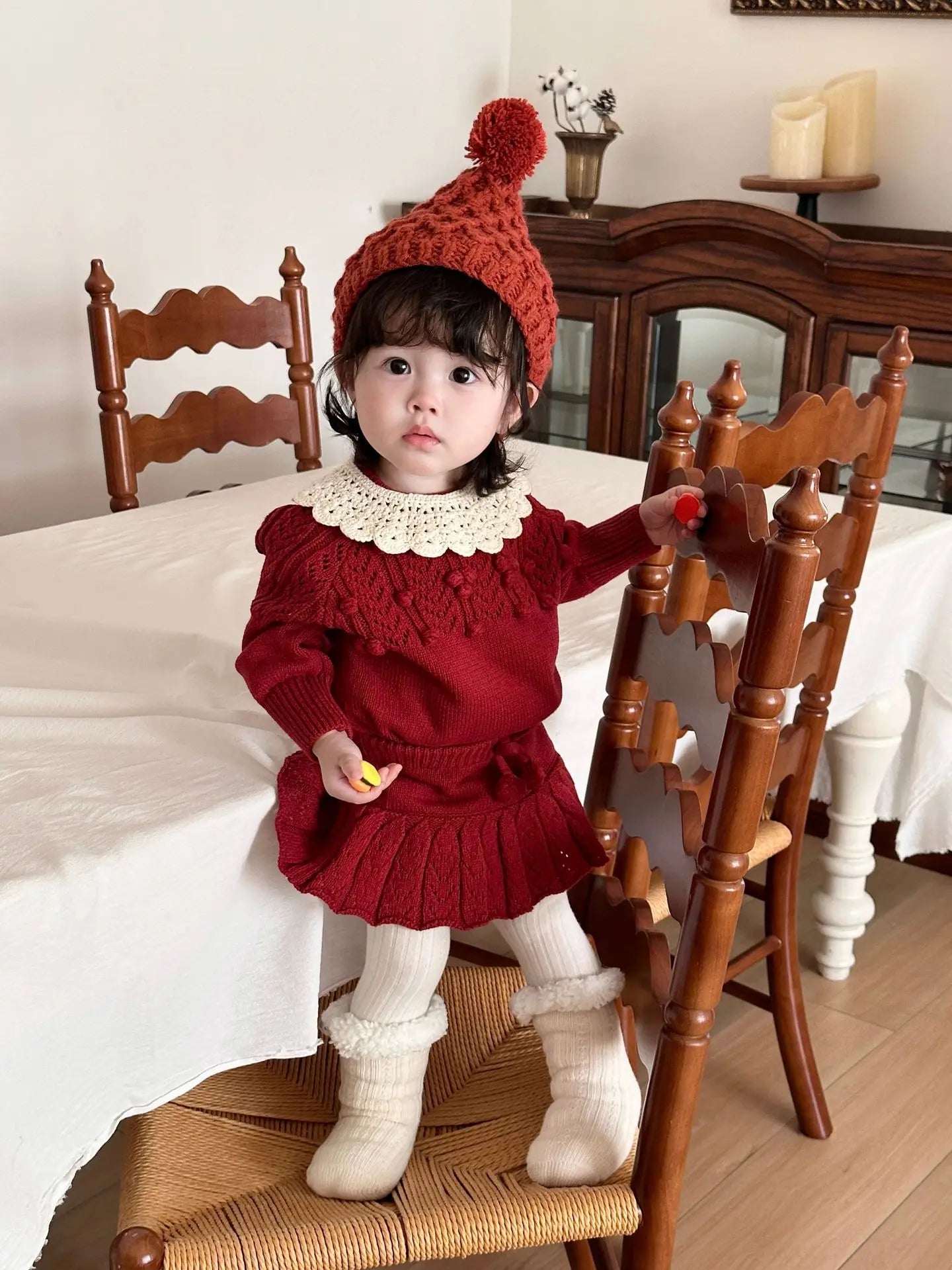 長袖セットアップ ベビーキッズトップス/ブルマ ニット刺繍セーター/カーディガン/スカートブルマパンツ【mh0007911】