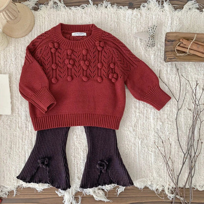 長袖セットアップ ベビーキッズトップス/ブルマ ニット刺繍セーター/カーディガン/スカートブルマパンツ【mh0007911】