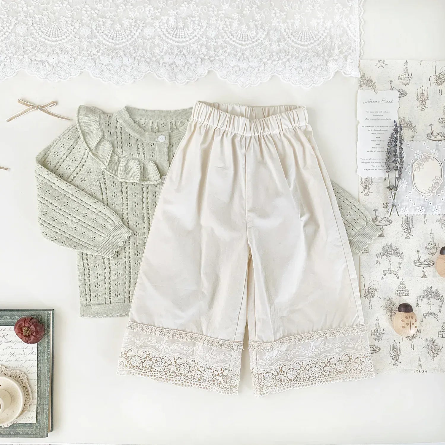 ロングパンツ・スウェットパンツ ベビーキッズパンツ 裾レースワイドルーズロングパンツ【mh0008917】