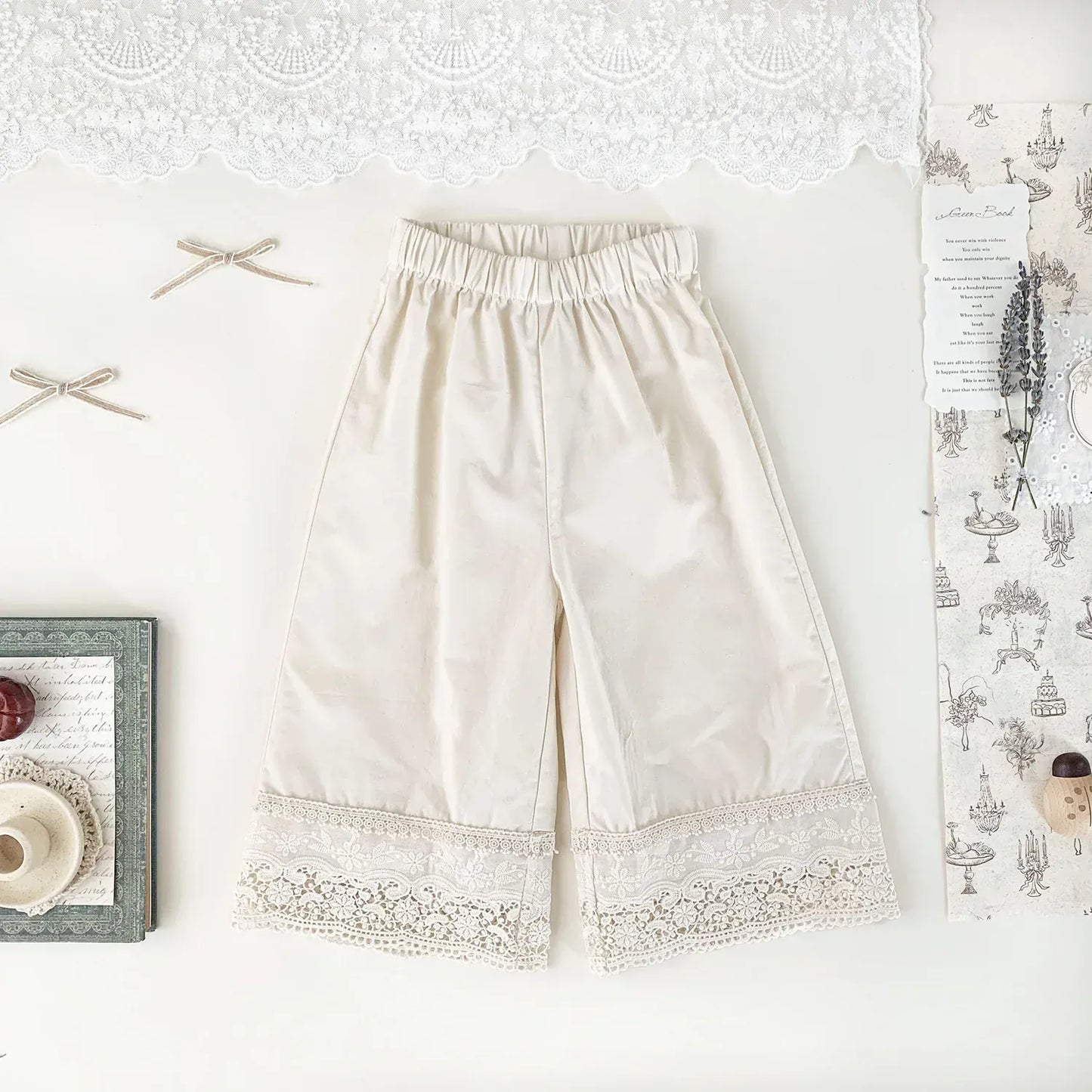 ロングパンツ・スウェットパンツ ベビーキッズパンツ 裾レースワイドルーズロングパンツ【mh0008917】