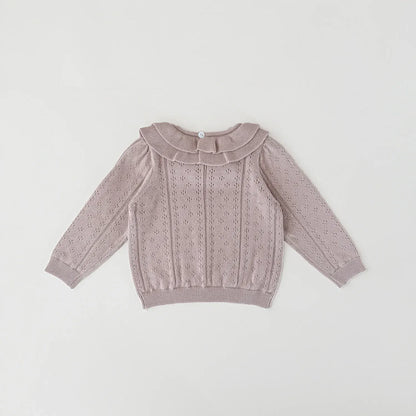 ニット・セーター ベビーキッズトップス ダブルラッフル襟レースニット長袖セーターブラウス【mh0008919】