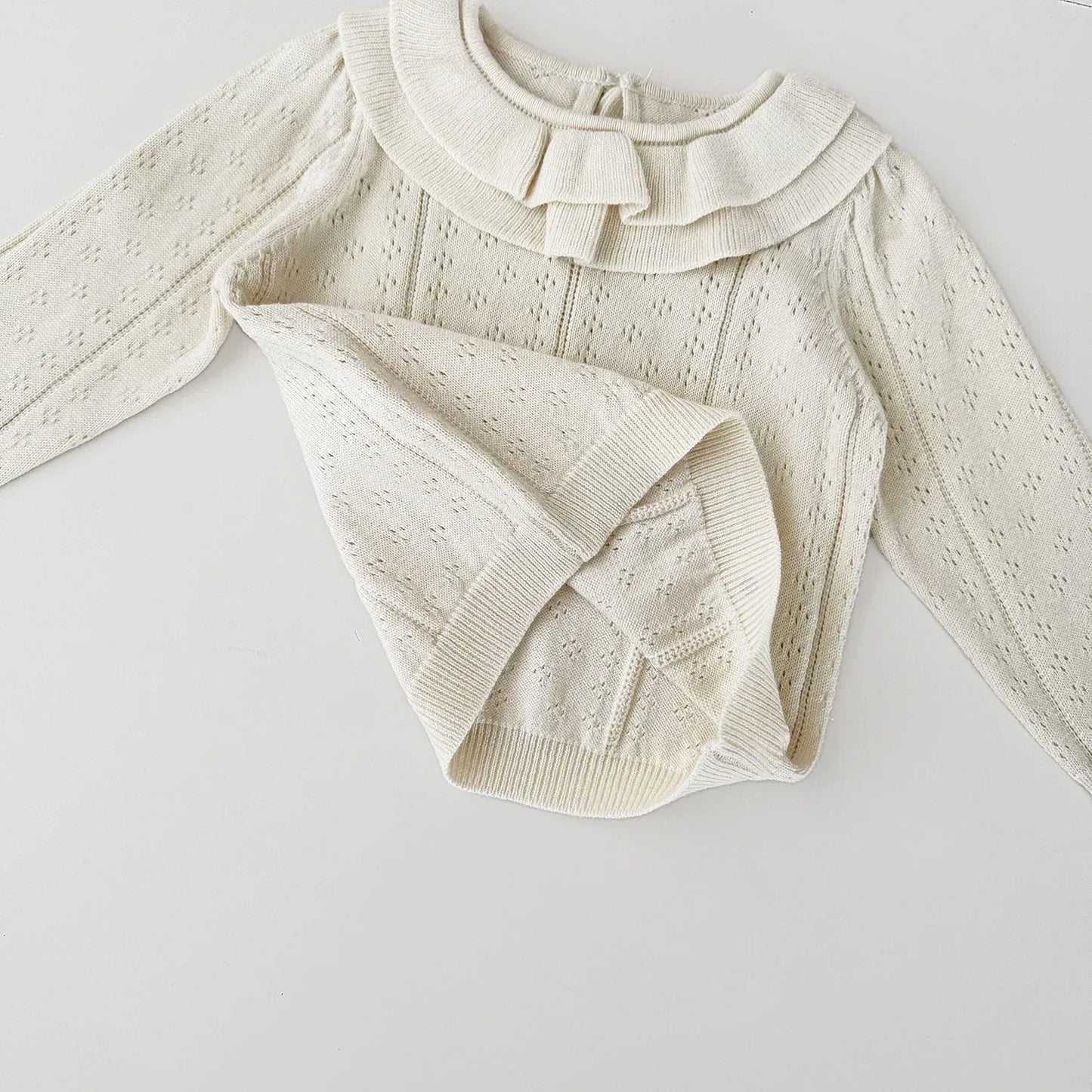 ニット・セーター ベビーキッズトップス ダブルラッフル襟レースニット長袖セーターブラウス【mh0008919】