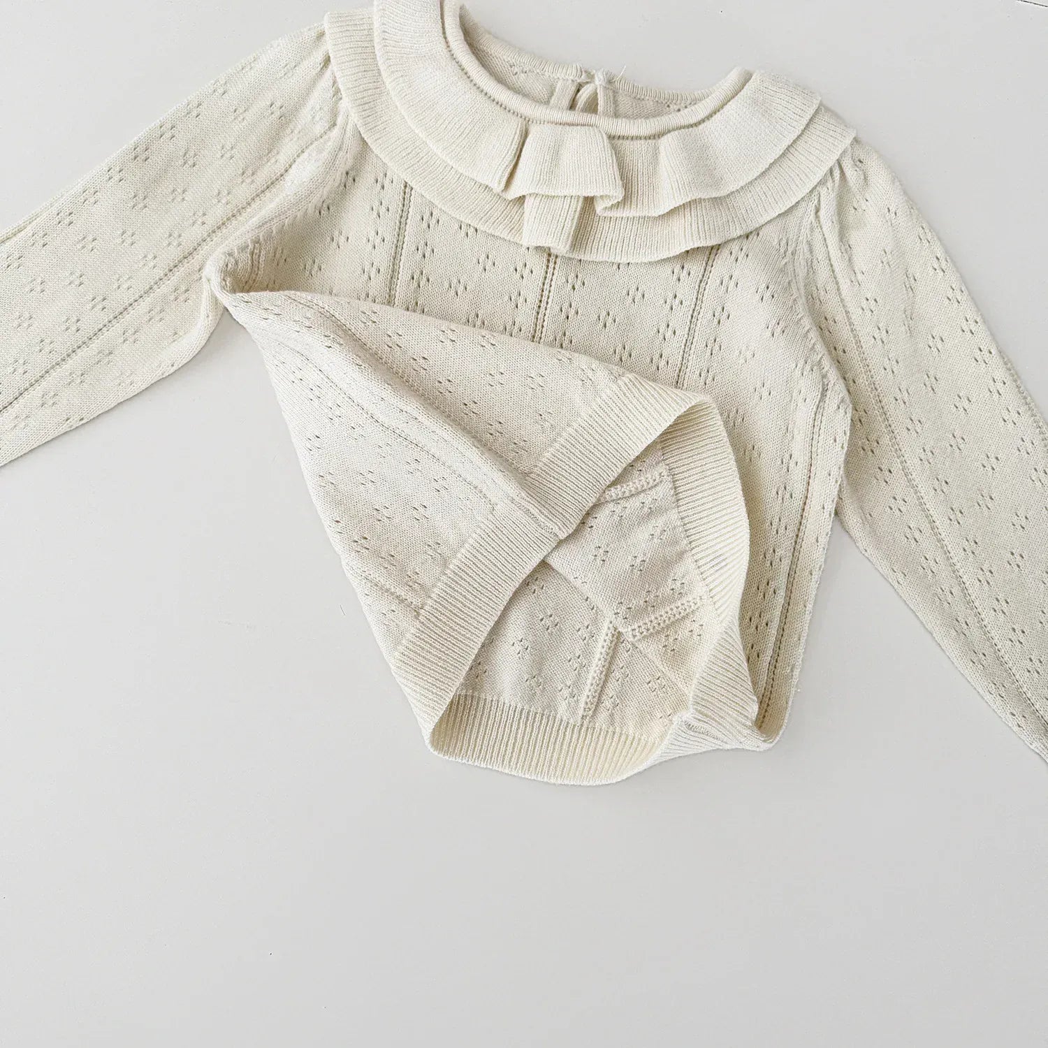 ニット・セーター ベビーキッズトップス ダブルラッフル襟レースニット長袖セーターブラウス【mh0008919】