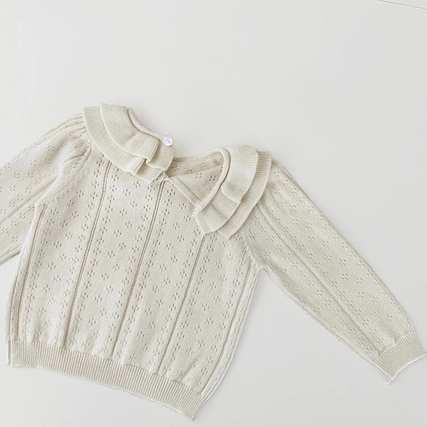 ニット・セーター ベビーキッズトップス ダブルラッフル襟レースニット長袖セーターブラウス【mh0008919】