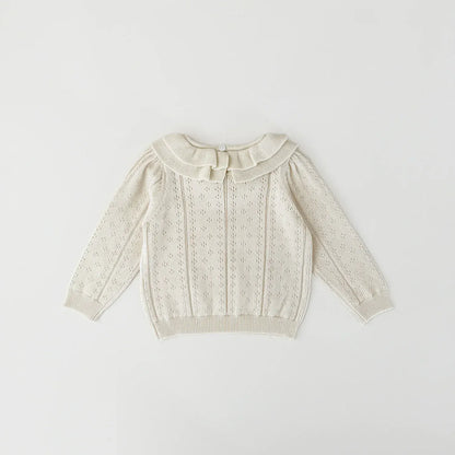 ニット・セーター ベビーキッズトップス ダブルラッフル襟レースニット長袖セーターブラウス【mh0008919】