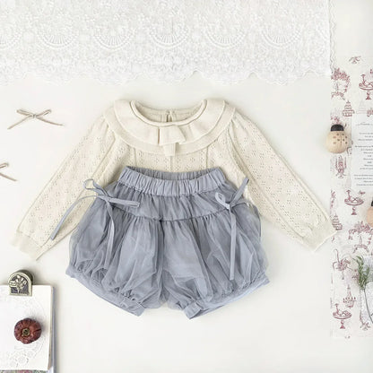 ニット・セーター ベビーキッズトップス ダブルラッフル襟レースニット長袖セーターブラウス【mh0008919】