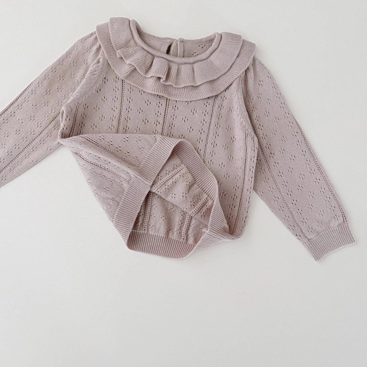 ニット・セーター ベビーキッズトップス ダブルラッフル襟レースニット長袖セーターブラウス【mh0008919】