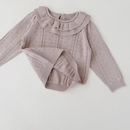 ニット・セーター ベビーキッズトップス ダブルラッフル襟レースニット長袖セーターブラウス【mh0008919】