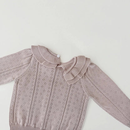 ニット・セーター ベビーキッズトップス ダブルラッフル襟レースニット長袖セーターブラウス【mh0008919】