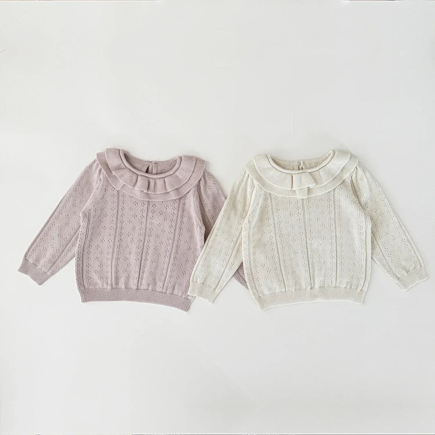 ニット・セーター ベビーキッズトップス ダブルラッフル襟レースニット長袖セーターブラウス【mh0008919】