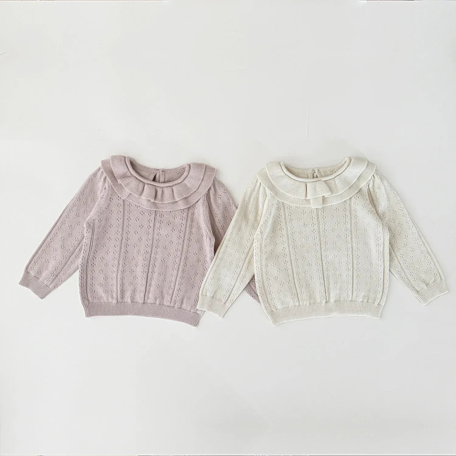 ニット・セーター ベビーキッズトップス ダブルラッフル襟レースニット長袖セーターブラウス【mh0008919】