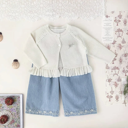 カーディガン・パーカー ベビーキッズカーディガン 裾フリルニット長袖ボレロカーディガン【mh0008920】